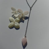 ROSE QUARTZ TINY SHIELD LARIAT NECKLACE-NECKLACES-Jipsi Junk-JipsiJunk