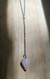 ROSE QUARTZ TINY SHIELD LARIAT NECKLACE-NECKLACES-Jipsi Junk-JipsiJunk