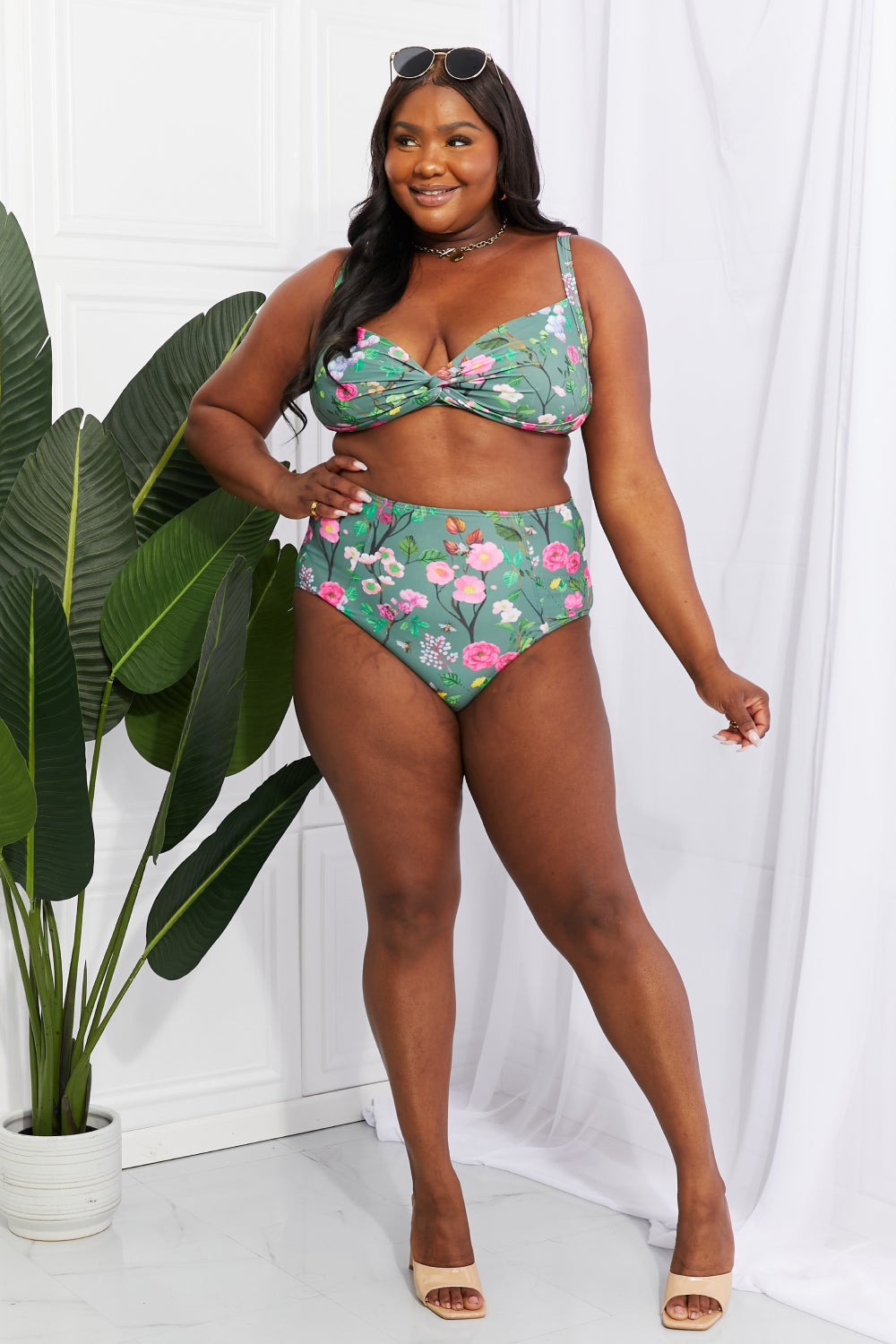 Marina West Swim Take A Dip Twist High-Rise Bikini in Sage-Swimwear-Trendsi-JipsiJunk