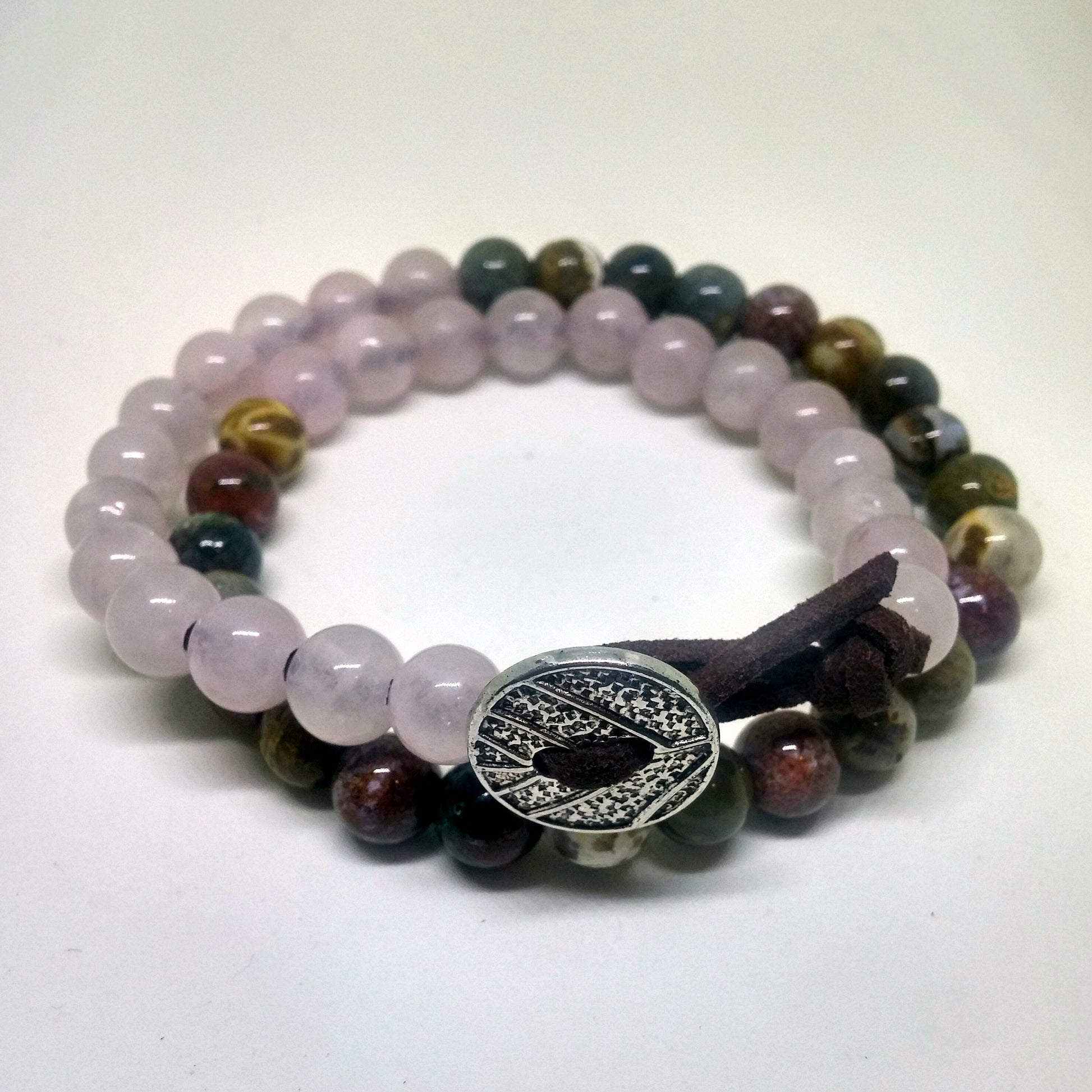 ROSE QUARTZ AND OCEAN JASPER DOUBLE WRAP GEMSTONE BRACELET-BRACELETS-Jipsi Junk-JipsiJunk
