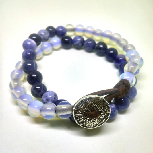 SODALITE AND OPALINE DOUBLE WRAP GEMSTONE BRACELET-BRACELETS-Jipsi Junk-JipsiJunk