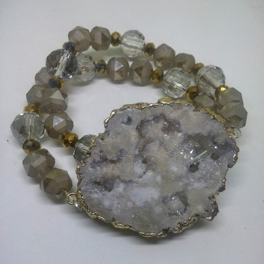DOUBLE WRAP ELECTROPLATED DRUZY AND CRYSTAL BRACELET-BRACELETS-Jipsi Junk-JipsiJunk