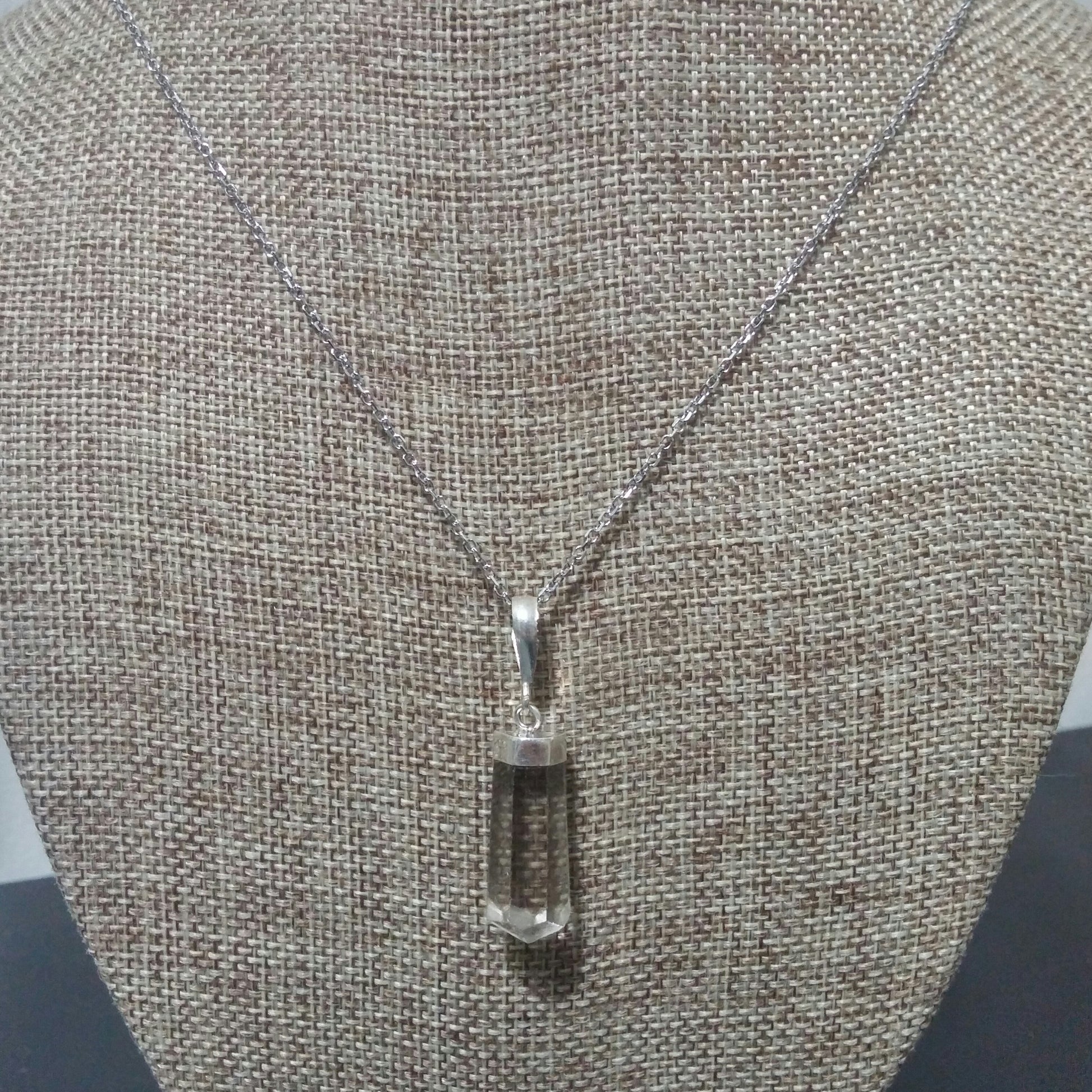 SMOKY QUARTZ CRYSTAL NECKLACE ON SURGICAL STEEL CHAIN-NECKLACES-Jipsi Junk-JipsiJunk