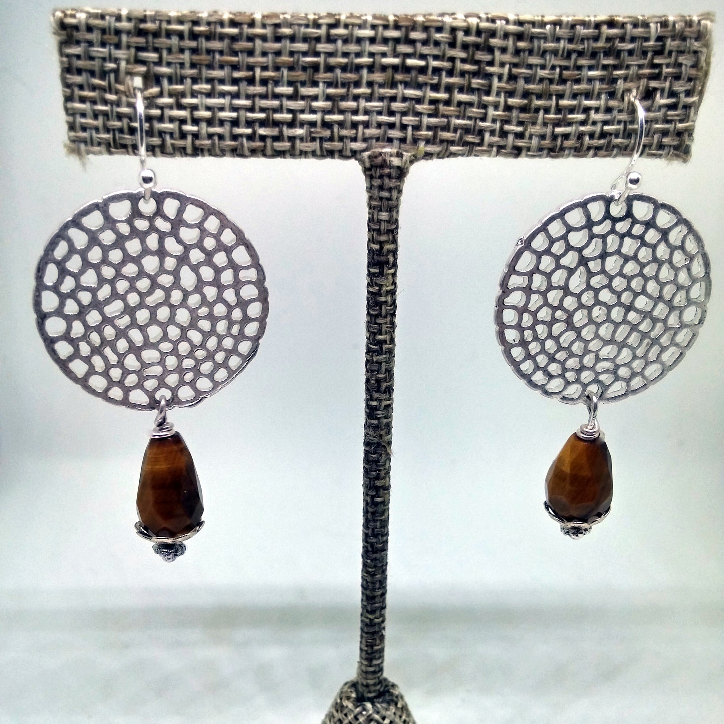 TIGEREYE TEARDROP AND RECLAIMED COIN EARRINGS-EARRINGS-Jipsi Junk-JipsiJunk