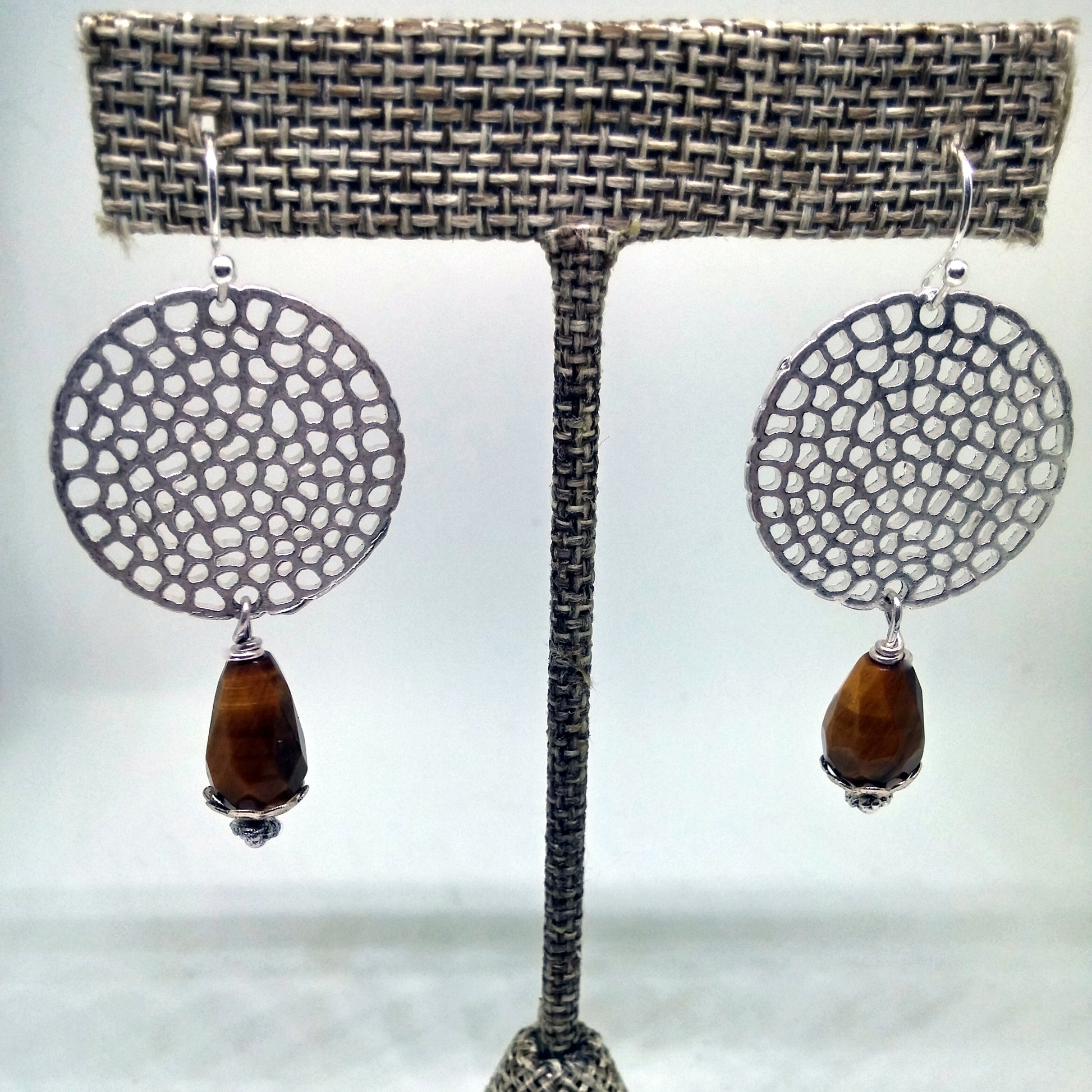 TIGEREYE TEARDROP AND RECLAIMED COIN EARRINGS-EARRINGS-Jipsi Junk-JipsiJunk