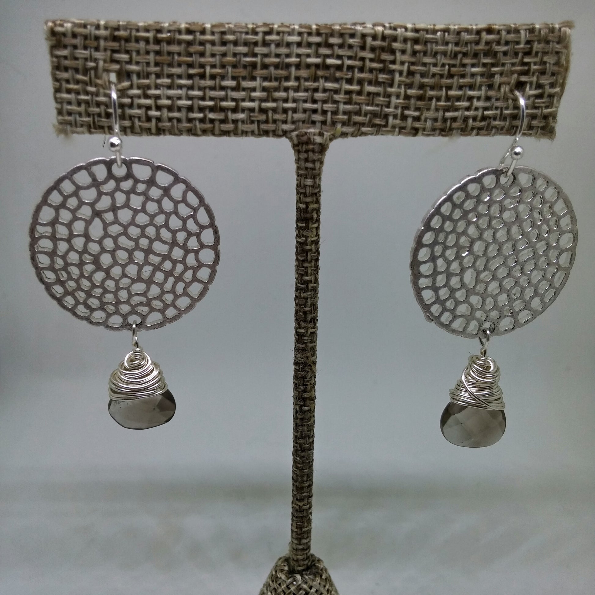HAND WRAPPED SMOKY QUARTZ BRIOLETTE EARRINGS-EARRINGS-Jipsi Junk-JipsiJunk