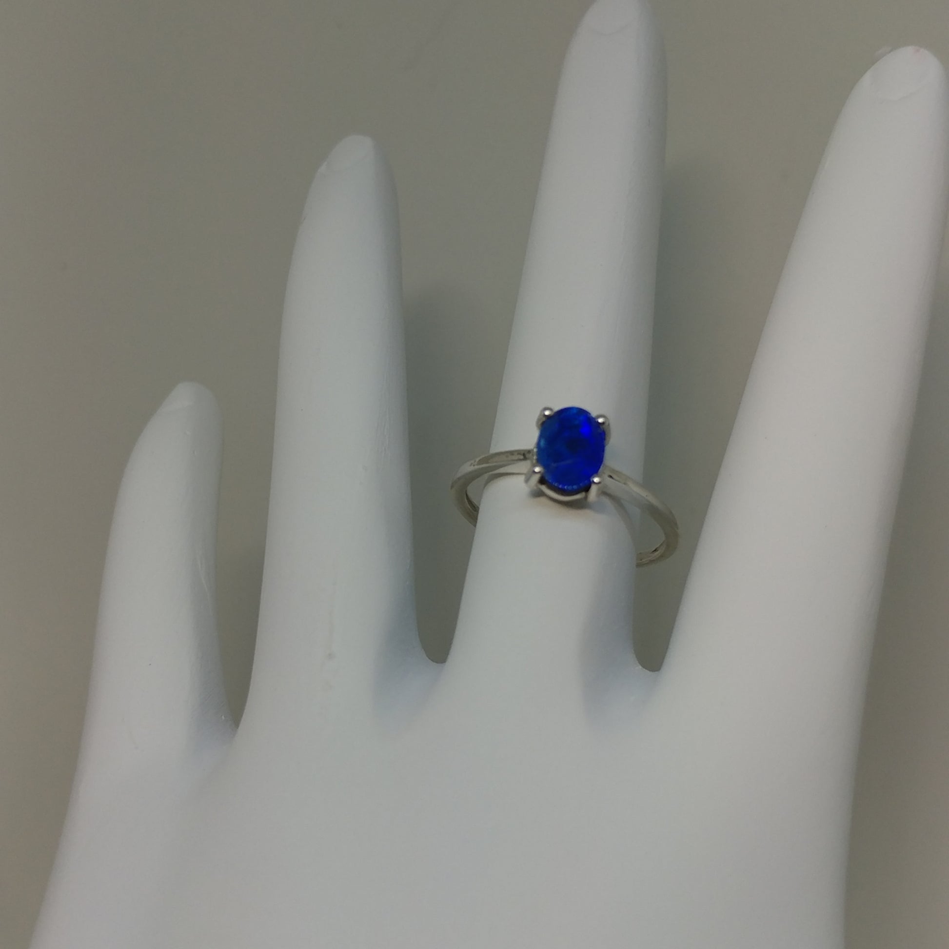 PRONG SET BLUE OPAL GEMSTONE RING IN STERLING SILVER-RINGS-Jipsi Junk-JipsiJunk