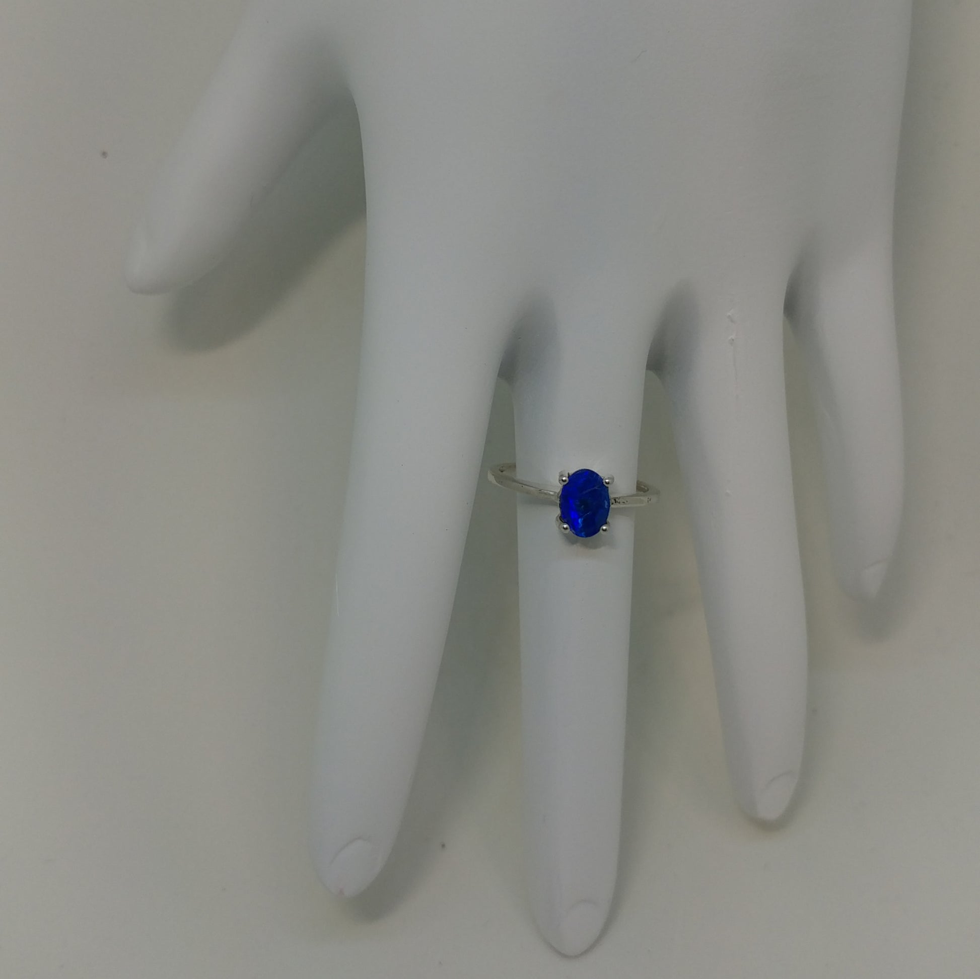 PRONG SET BLUE OPAL GEMSTONE RING IN STERLING SILVER-RINGS-Jipsi Junk-JipsiJunk