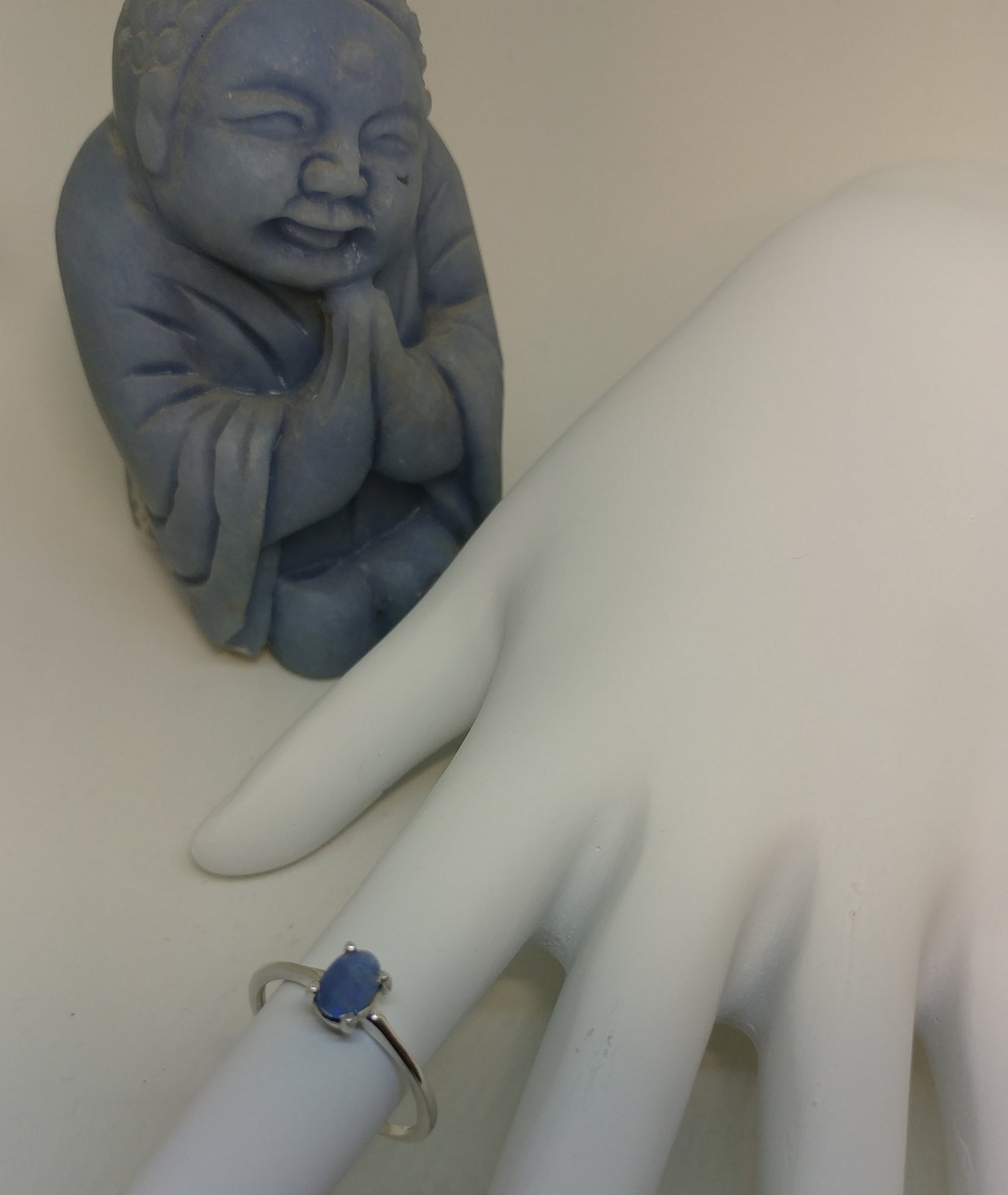 PRONG SET BLUE OPAL GEMSTONE RING IN STERLING SILVER-RINGS-Jipsi Junk-JipsiJunk
