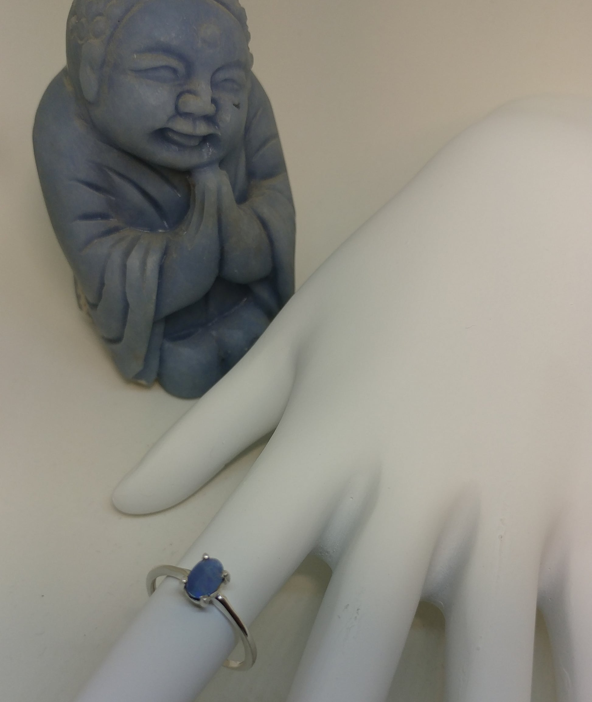 PRONG SET BLUE OPAL GEMSTONE RING IN STERLING SILVER-RINGS-Jipsi Junk-JipsiJunk