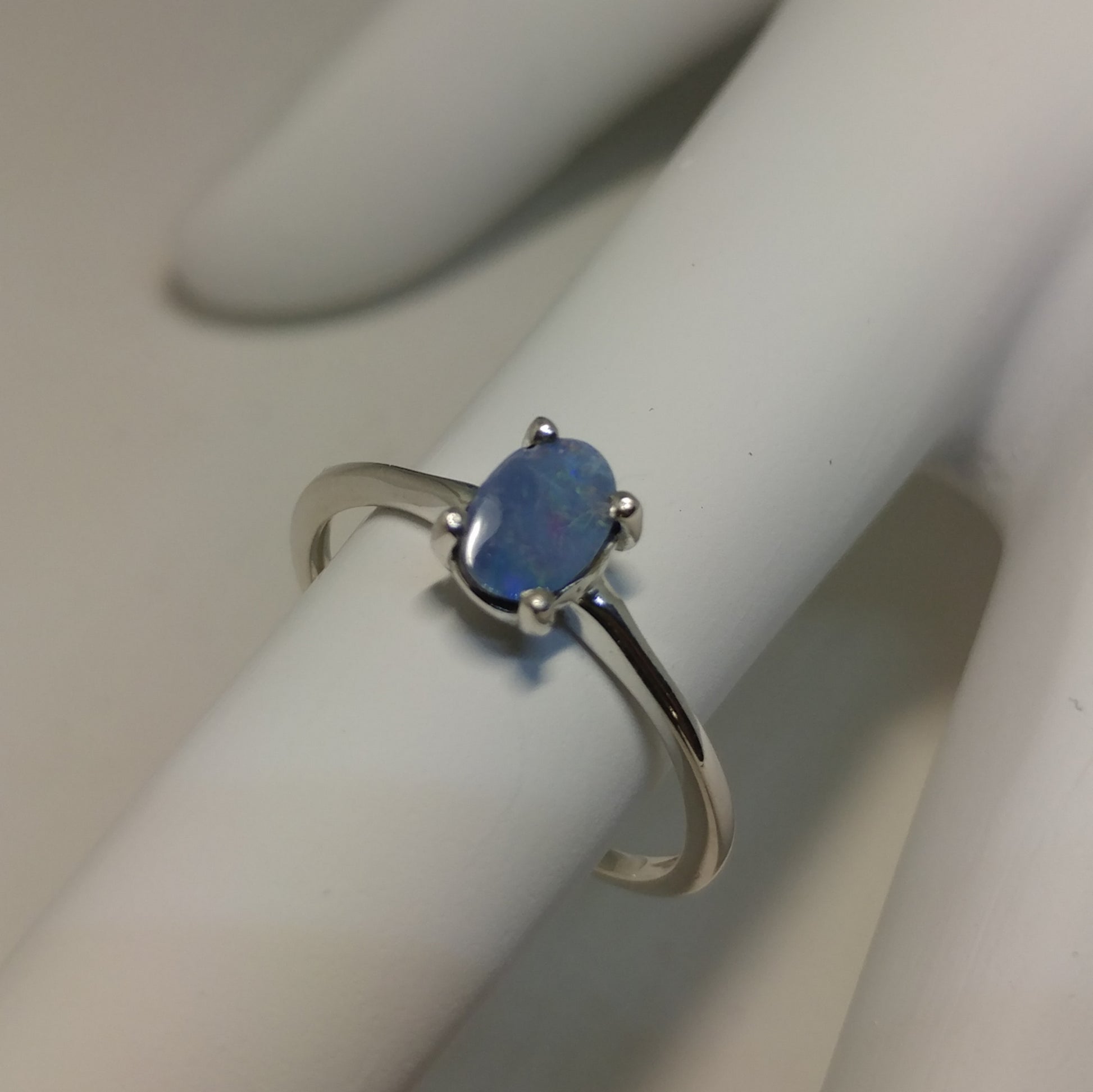 PRONG SET BLUE OPAL GEMSTONE RING IN STERLING SILVER-RINGS-Jipsi Junk-JipsiJunk