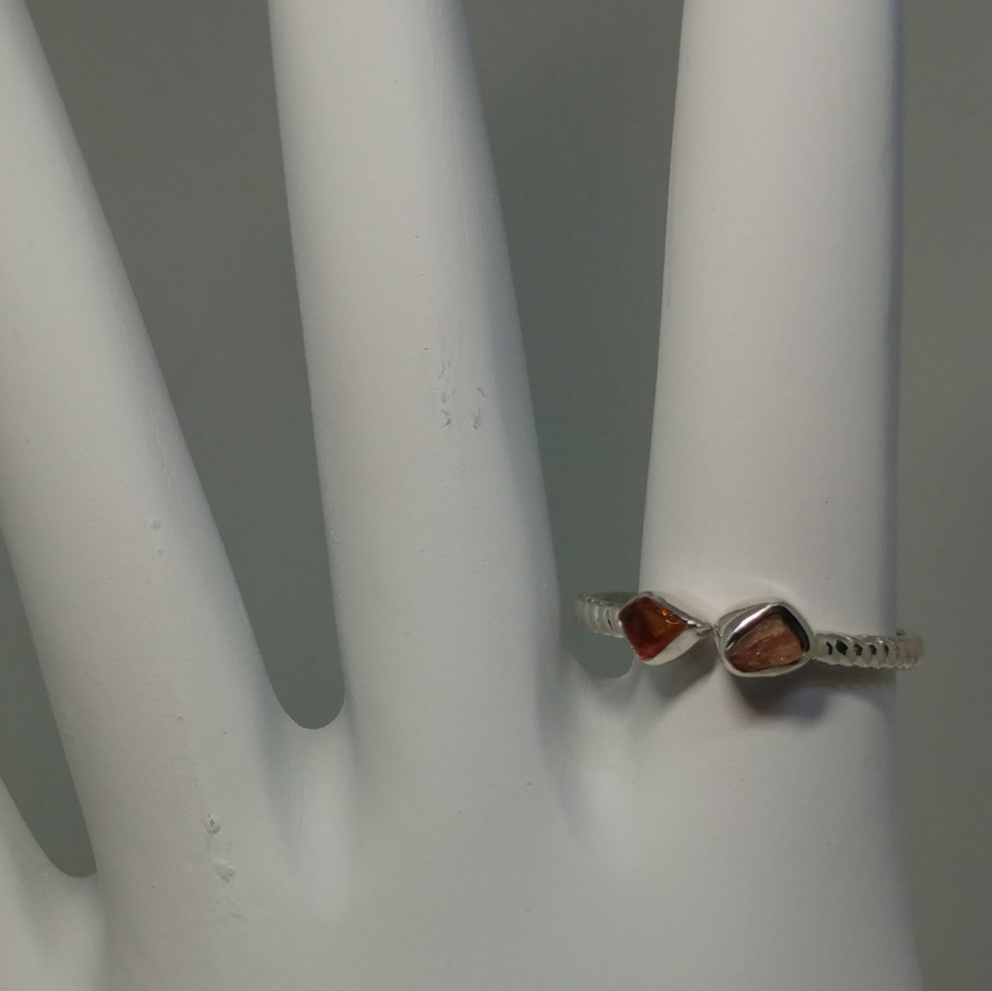 AMBER AND SUNSTONE ADJUSTABLE RING WITH BRAIDED BAND IN STERLING SILVER-RINGS-Jipsi Junk-JipsiJunk
