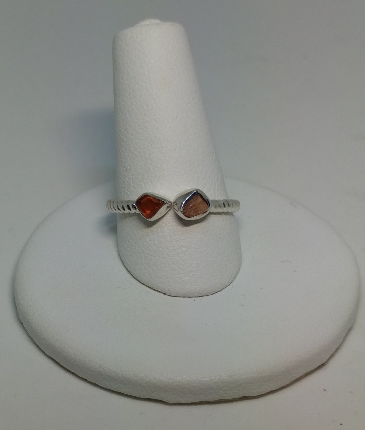 AMBER AND SUNSTONE ADJUSTABLE RING WITH BRAIDED BAND IN STERLING SILVER-RINGS-Jipsi Junk-JipsiJunk