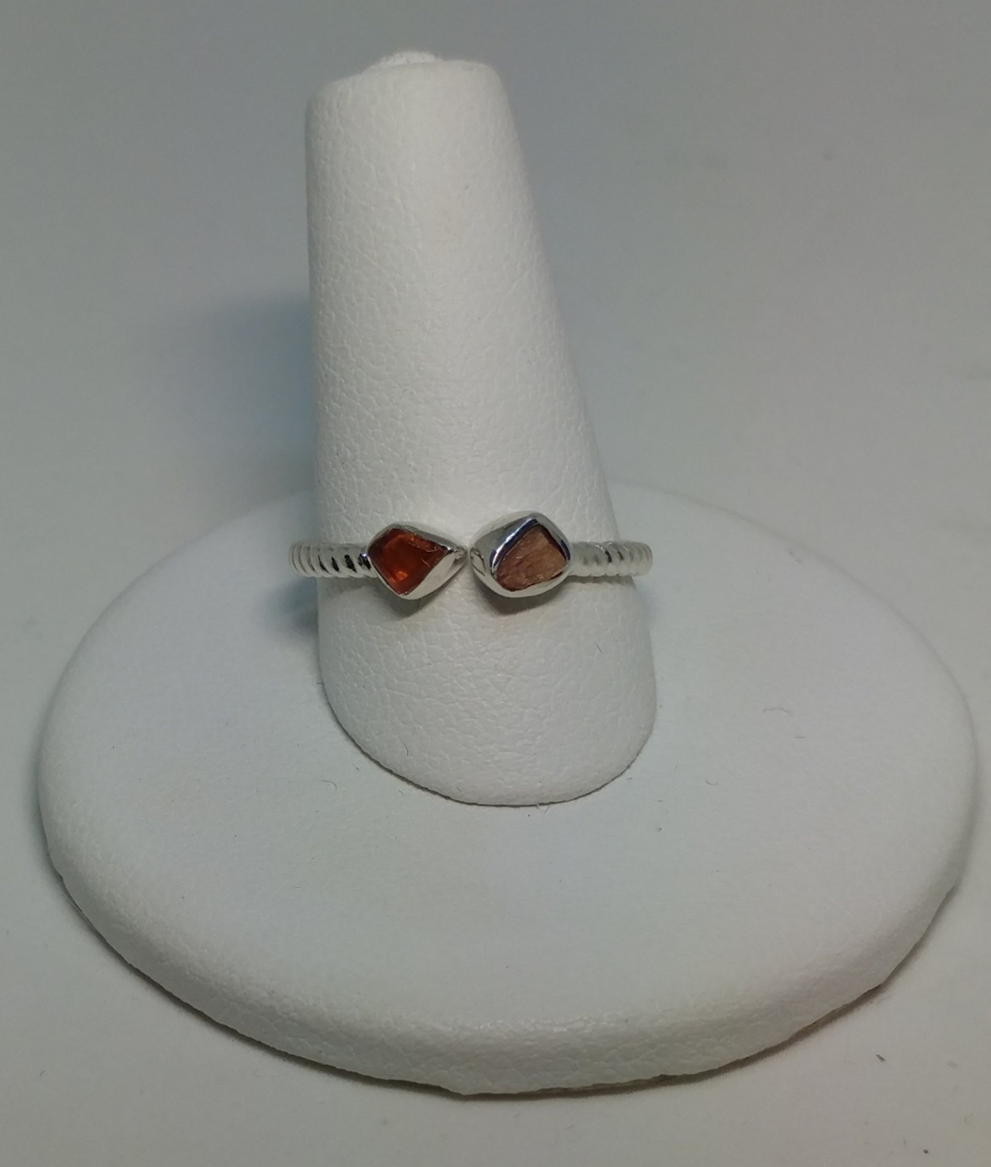 AMBER AND SUNSTONE ADJUSTABLE RING WITH BRAIDED BAND IN STERLING SILVER-RINGS-Jipsi Junk-JipsiJunk