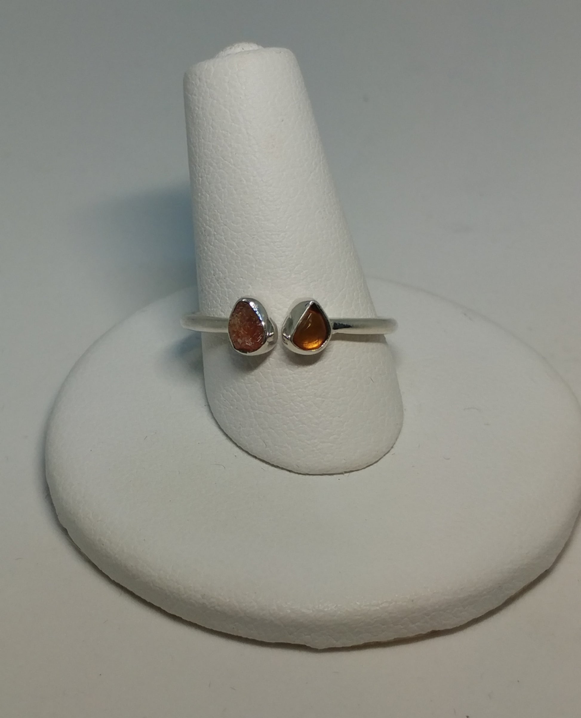 AMBER AND SUNSTONE ADJUSTABLE RING IN STERLING SILVER-RINGS-Jipsi Junk-JipsiJunk