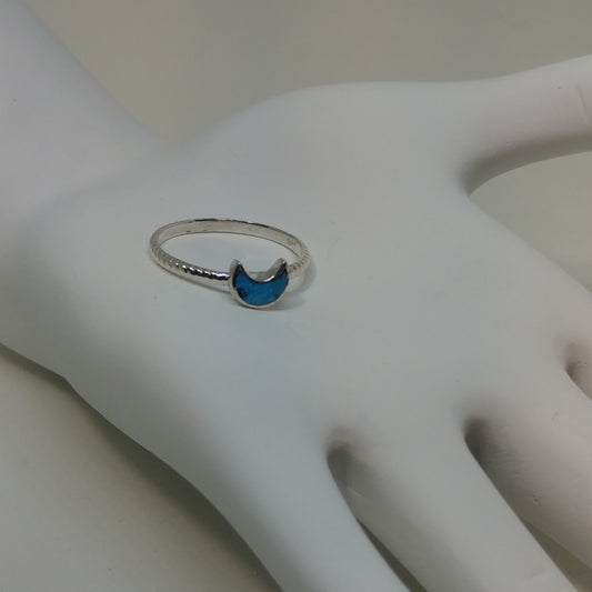 CELESTIAL CRESCENT TURQUOISE TINY GEM RING WITH BRAIDED BAND IN STERLING SILVER-RINGS-Jipsi Junk-JipsiJunk