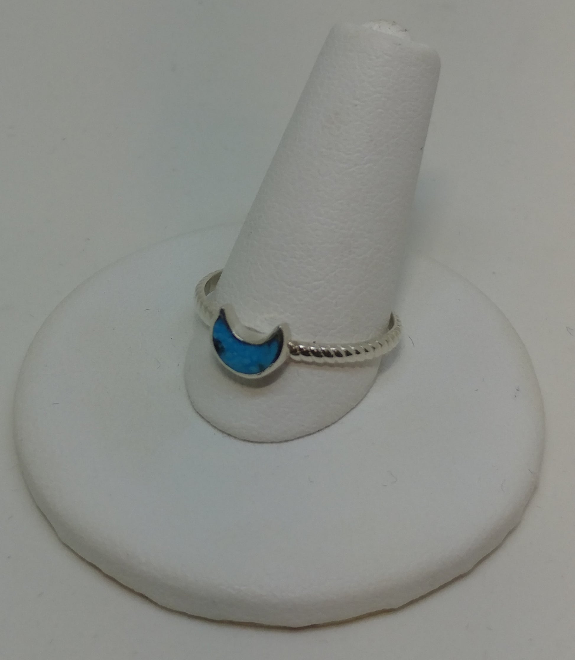 CELESTIAL CRESCENT TURQUOISE TINY GEM RING WITH BRAIDED BAND IN STERLING SILVER-RINGS-Jipsi Junk-JipsiJunk