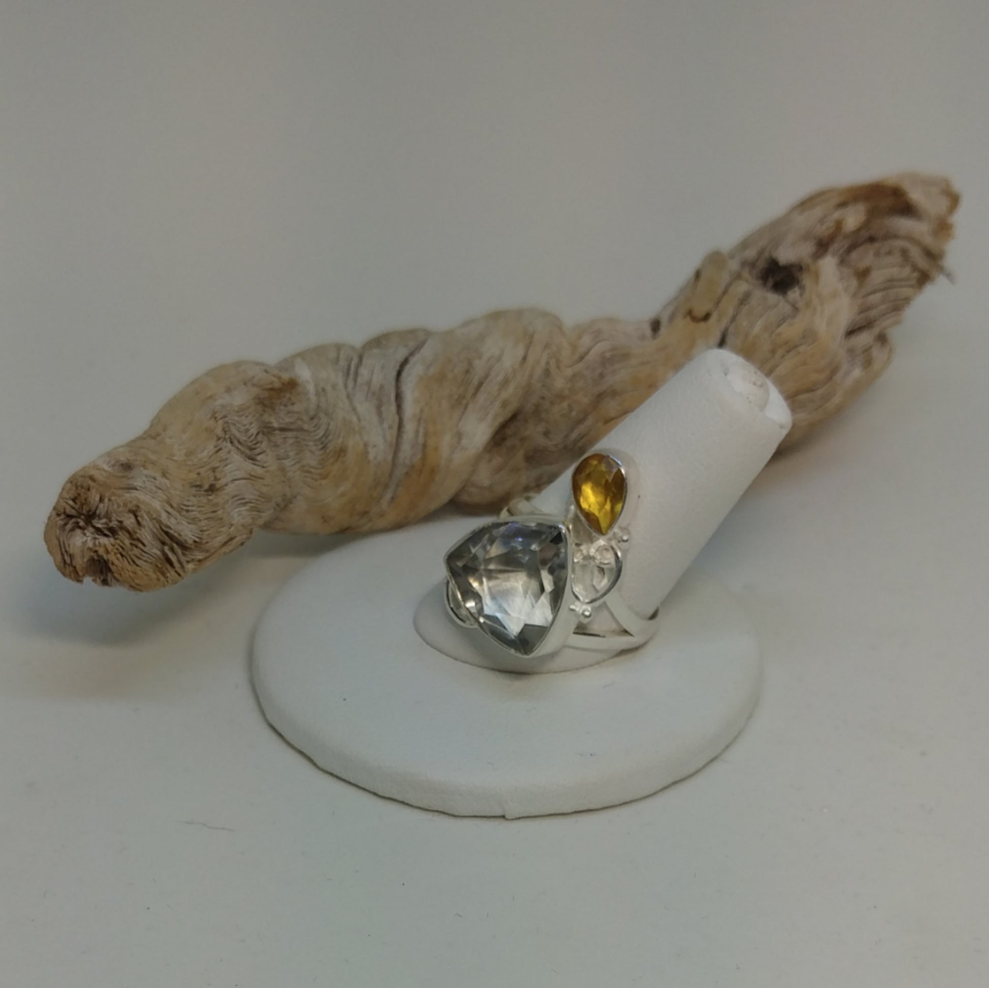 QUARTZ AND CITRINE GEMSTONE RING IN STERLING SILVER-RINGS-JipsiJunk-JipsiJunk