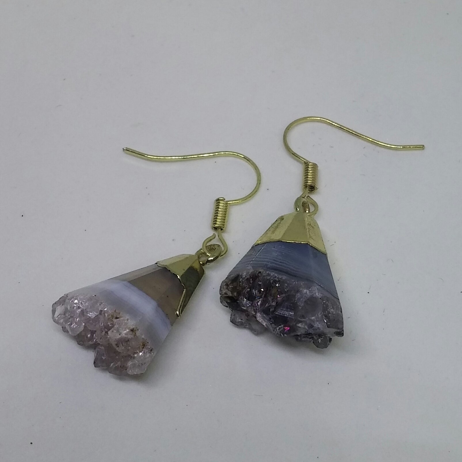 DRUZY BANDED AGATE DANGLE EARRINGS-EARRINGS-jipsi junk-JipsiJunk