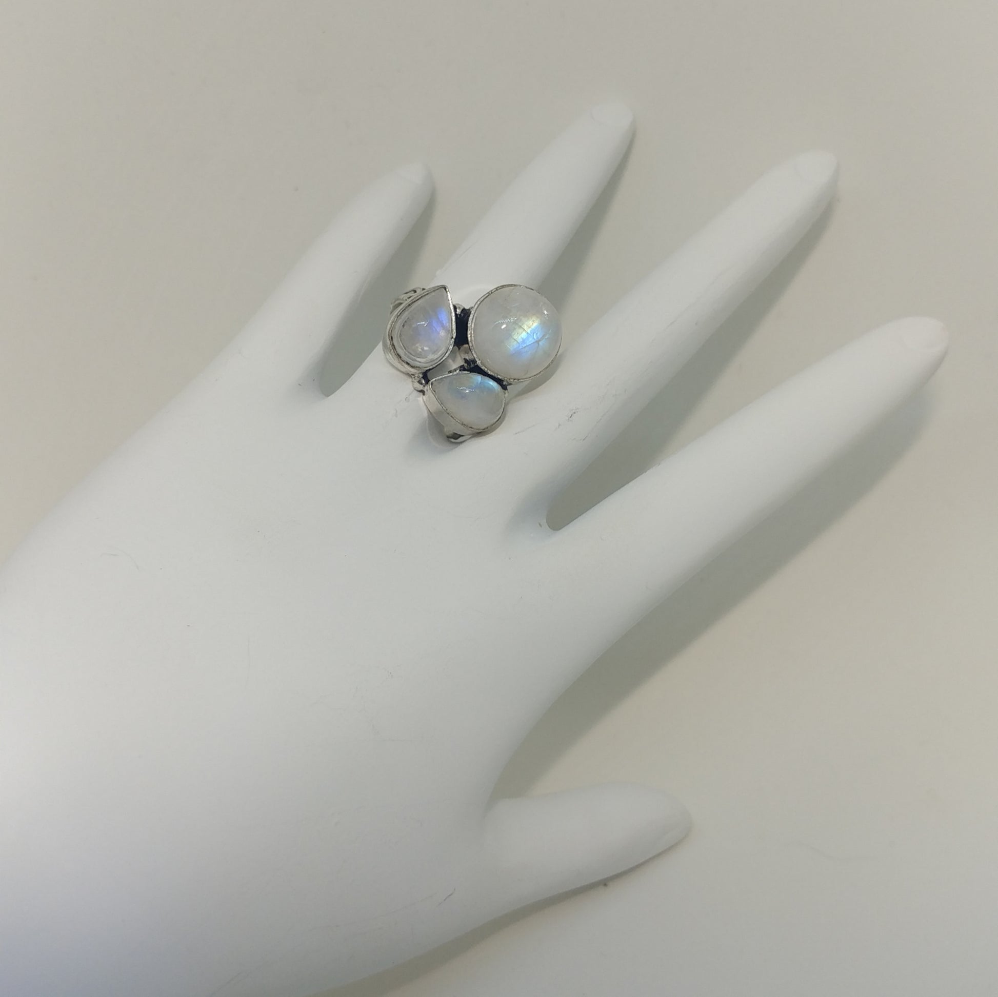 CHATOYANT RAINBOW MOONSTONE CLUSTER RING IN STERLING SILVER-RINGS-Jipsi Junk-JipsiJunk