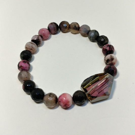 PINK AND BLACK AGATE AND MYSTIC TOPAZ GLASS CRYSTAL BRACELET-BRACELETS-Jipsi Junk-JipsiJunk