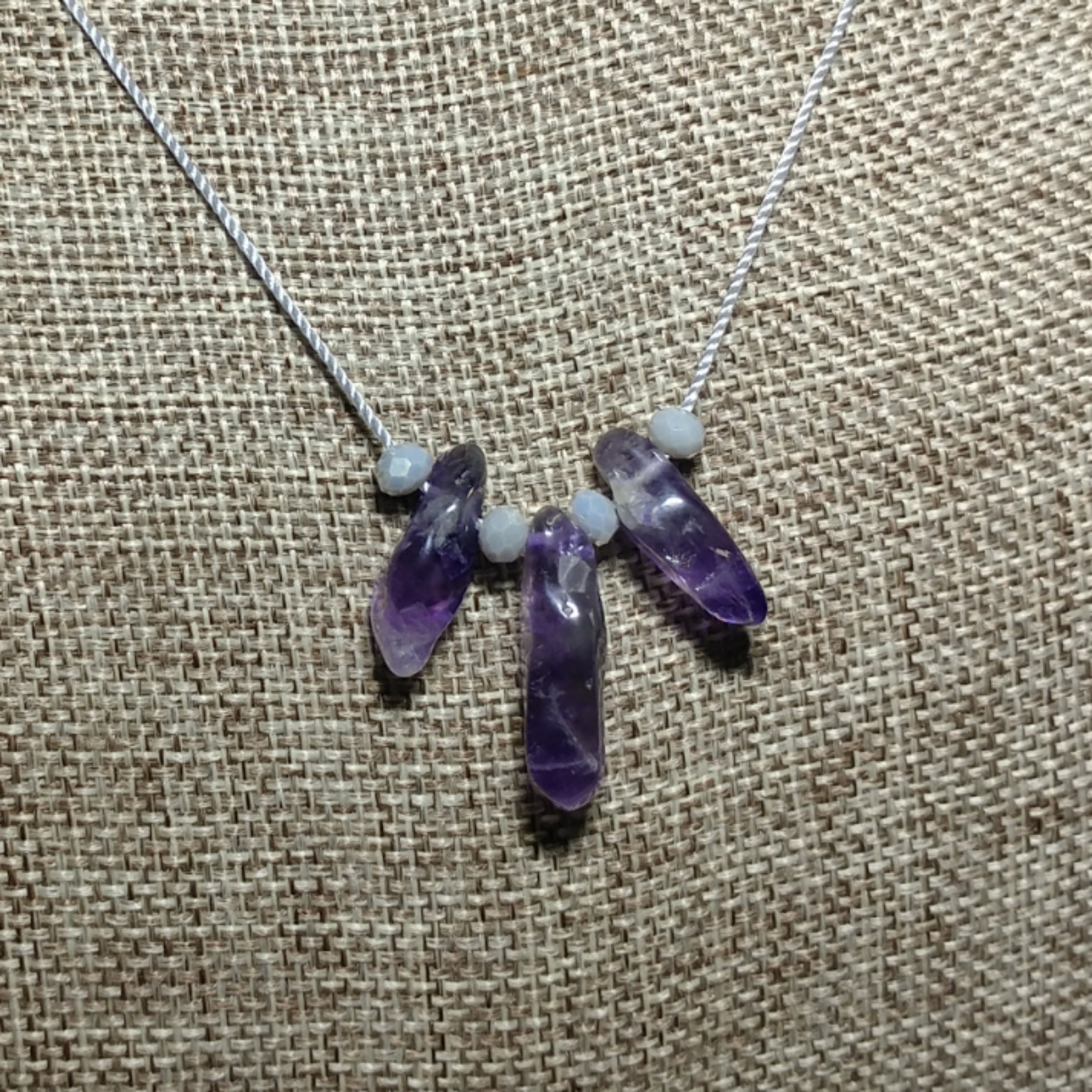 AMETHYST NUGGET NECKLACE WITH GREY CRYSTALS-NECKLACES-Jipsi Junk-JipsiJunk
