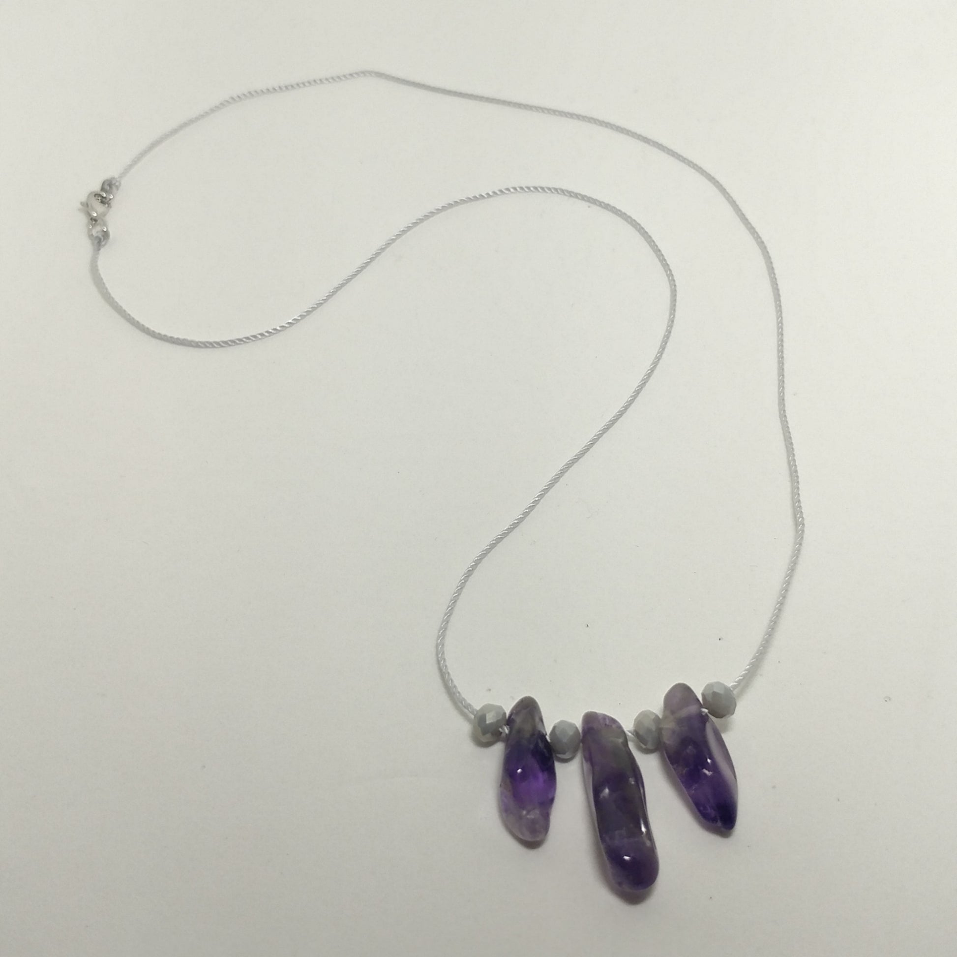 AMETHYST NUGGET NECKLACE WITH GREY CRYSTALS-NECKLACES-Jipsi Junk-JipsiJunk