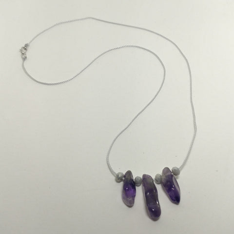 AMETHYST NUGGET NECKLACE WITH GREY CRYSTALS-NECKLACES-Jipsi Junk-JipsiJunk