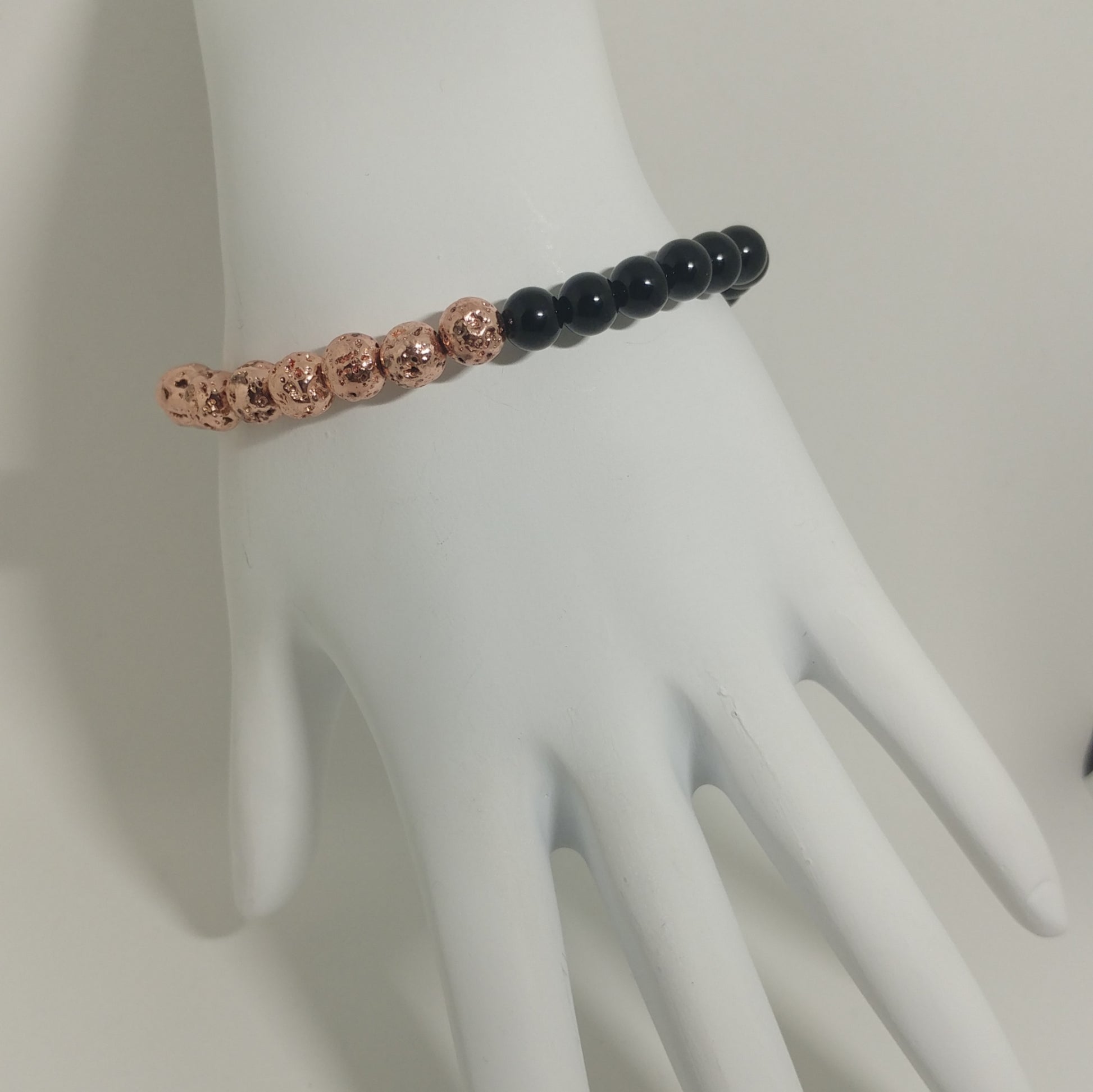 ONYX AND ROSE GOLD PLATED LAVA BRACELET-BRACELETS-Jipsi Junk-JipsiJunk