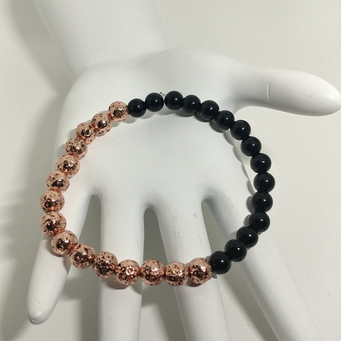 ONYX AND ROSE GOLD PLATED LAVA BRACELET-BRACELETS-Jipsi Junk-JipsiJunk