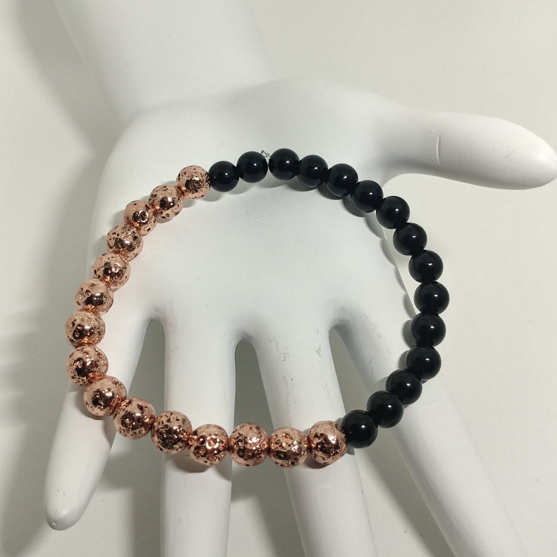 ONYX AND ROSE GOLD PLATED LAVA BRACELET-BRACELETS-Jipsi Junk-JipsiJunk