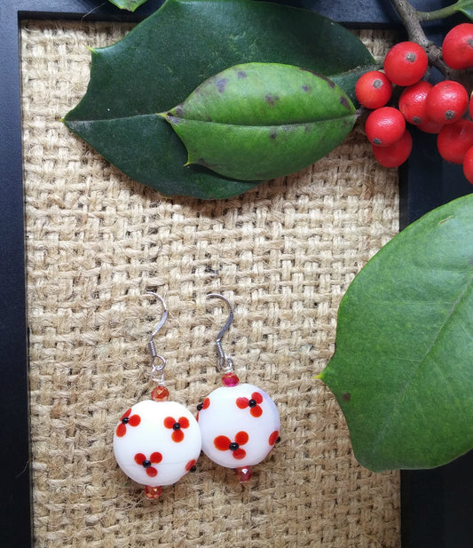 RED AND BLACK DAISY MURANO GLASS GOIN AND CRYSTAL EARRINGS-EARRINGS-JipsiJunk-JipsiJunk