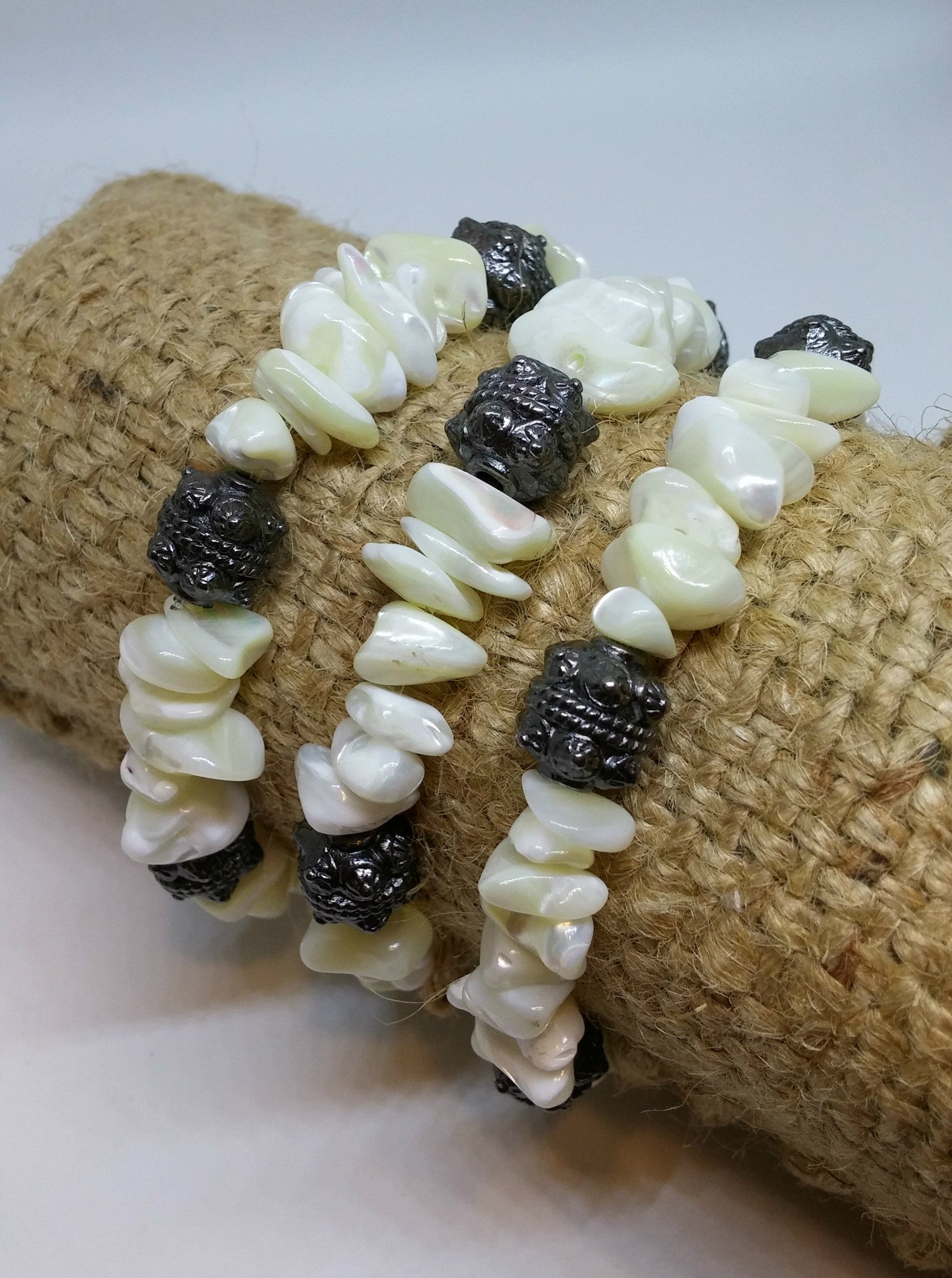MOTHER OF PEARL CHIP AND BALI ROUND BRACELET-BRACELETS-JipsiJunk-JipsiJunk
