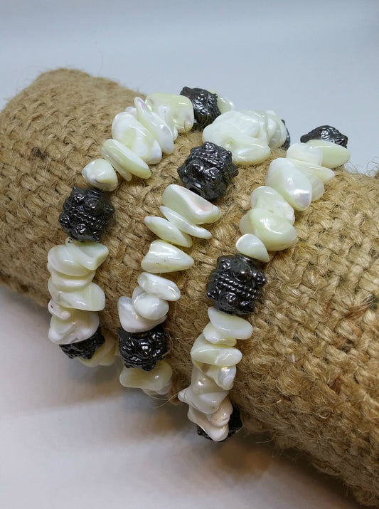 MOTHER OF PEARL CHIP AND BALI ROUND BRACELET-BRACELETS-JipsiJunk-JipsiJunk