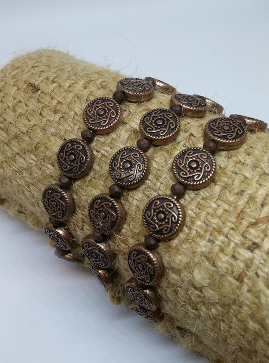 COPPER COIN AND MATTE CRYSTAL BRACELET-BRACELETS-JipsiJunk-JipsiJunk