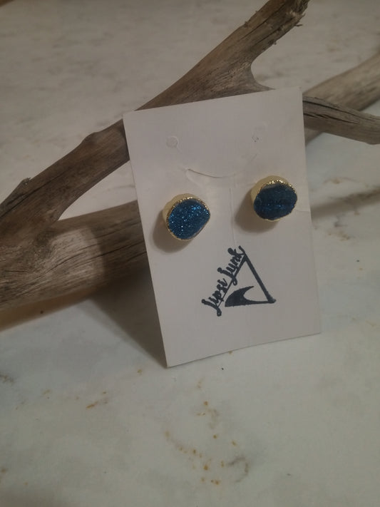 BLUE DRUZY COIN STUDS-EARRINGS-Jipsi Junk-JipsiJunk