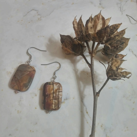 RECTANGULAR SHAPED CHERRY CREEK JASPER GEMSTONE EARRINGS-EARRINGS-Jipsi Junk-JipsiJunk