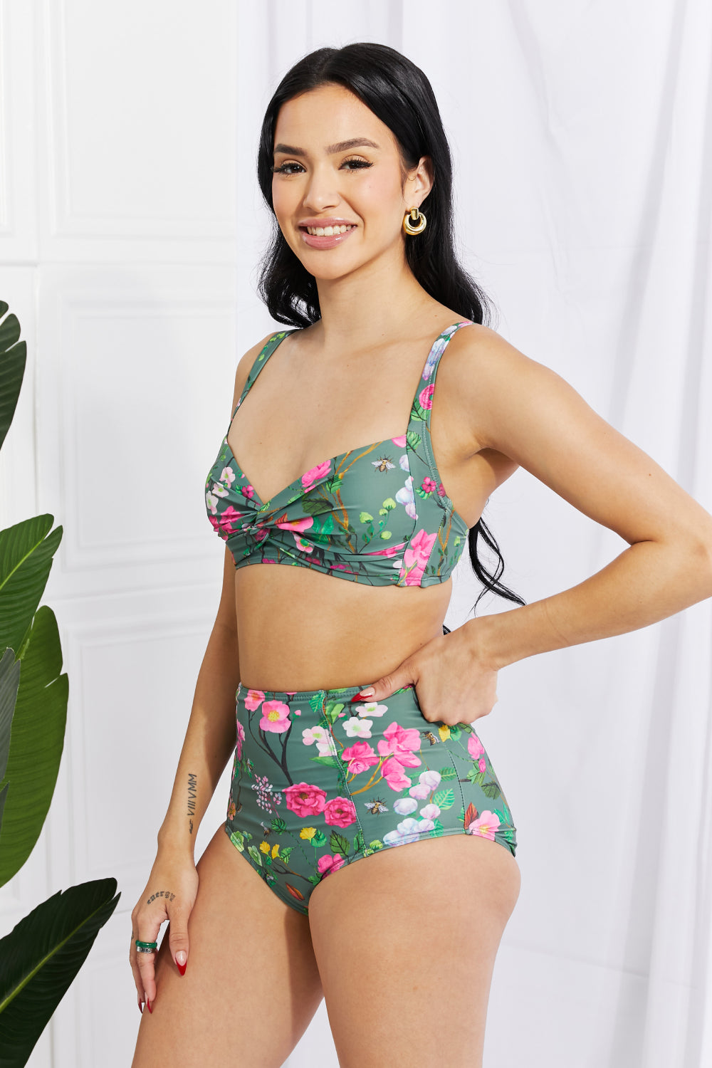 Marina West Swim Take A Dip Twist High-Rise Bikini in Sage-Swimwear-Trendsi-JipsiJunk