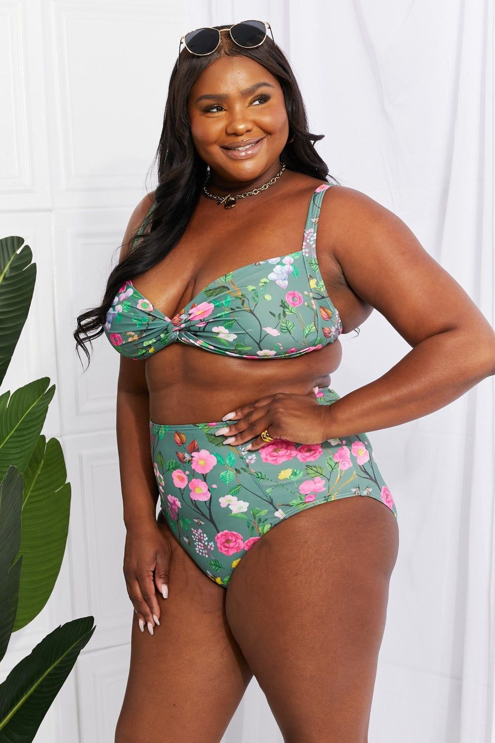 Marina West Swim Take A Dip Twist High-Rise Bikini in Sage-Swimwear-Trendsi-JipsiJunk