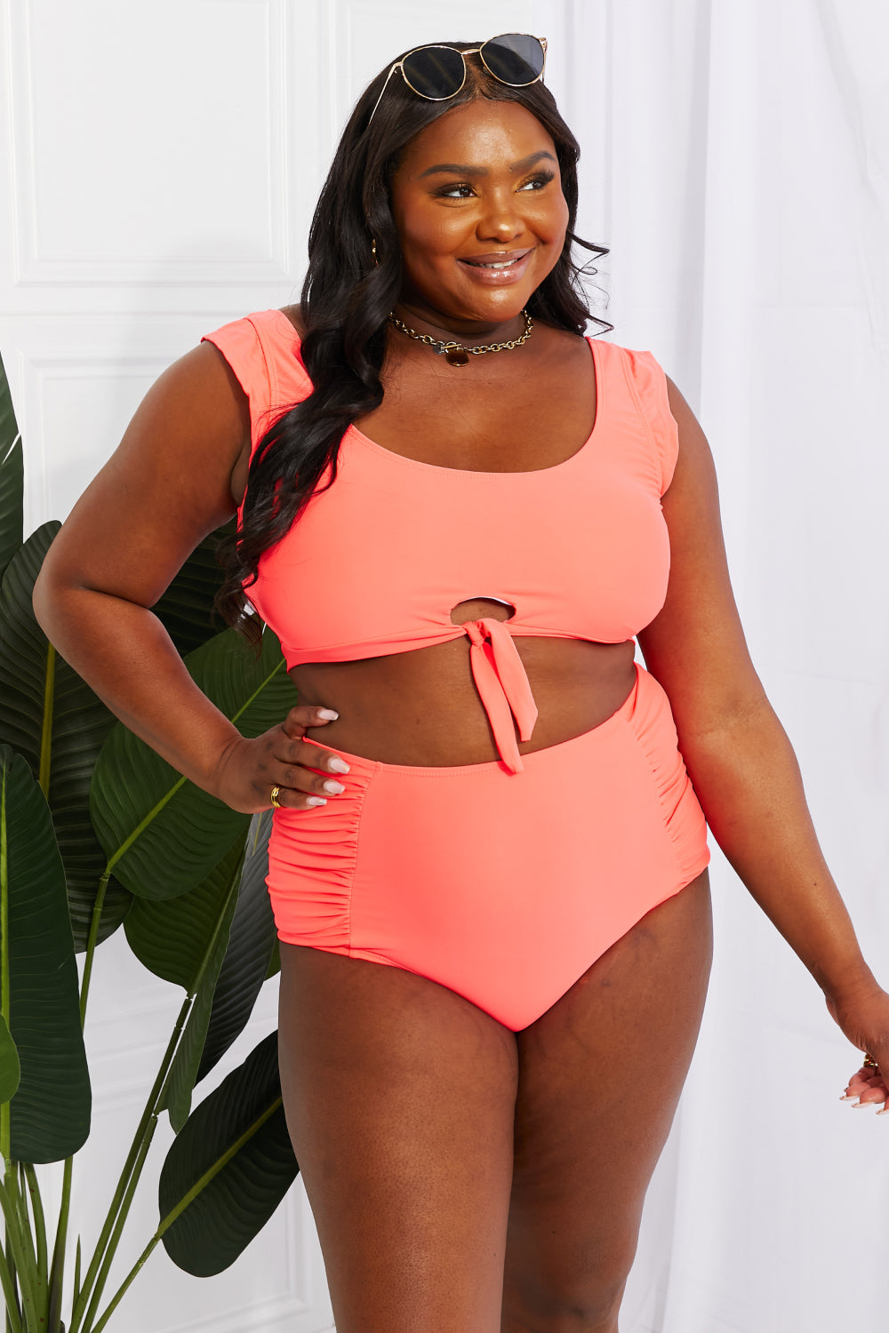 Marina West Swim Sanibel Crop Swim Top and Ruched Bottoms Set in Coral-Swimwear-Trendsi-JipsiJunk