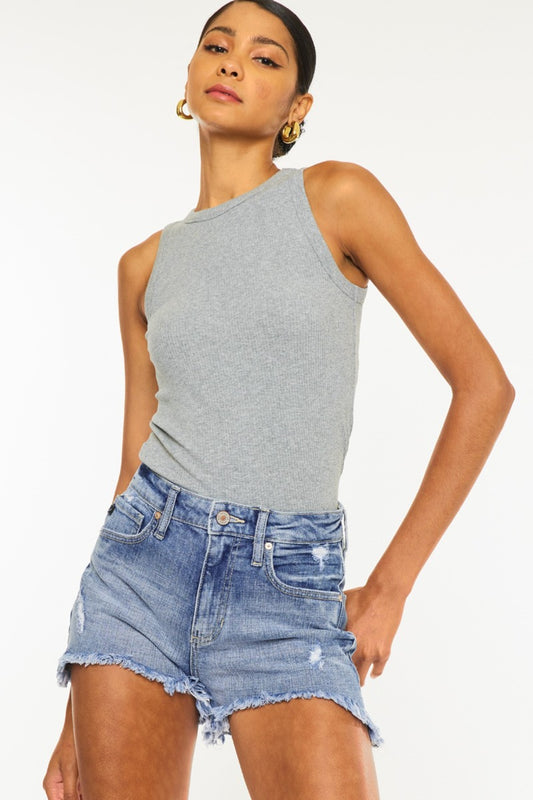 Kancan Distressed Raw Hem Denim Shorts-bottoms-Trendsi-JipsiJunk