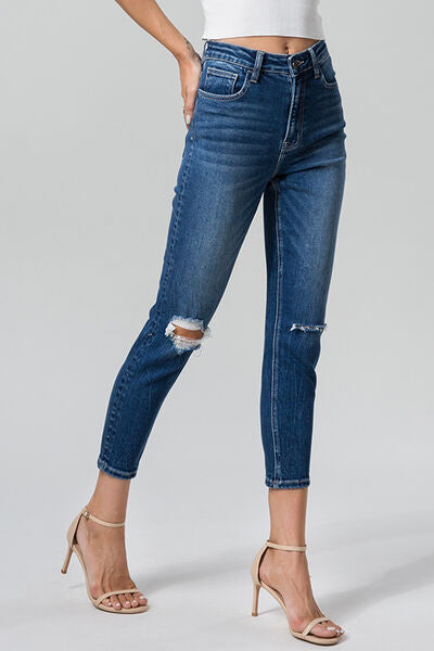 BAYEAS Full Size High Waist Distressed Washed Cropped Mom Jeans-Trendsi-JipsiJunk