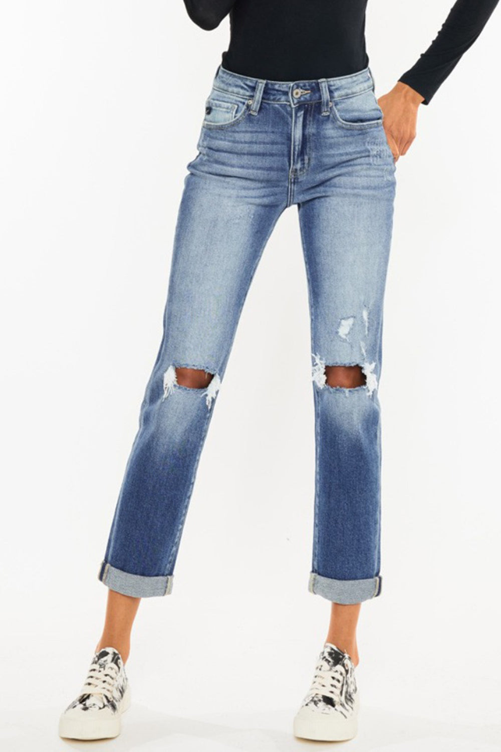 Kancan High Waist Distressed Hem Detail Cropped Straight Jeans-Trendsi-JipsiJunk