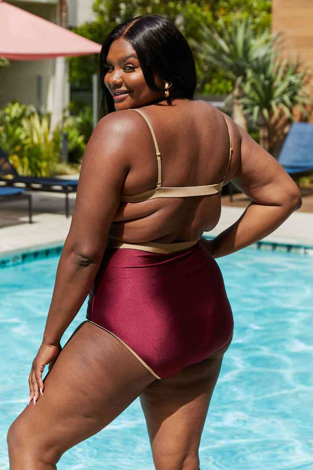 Marina West Swim Wave Break Contrast Trim One-Piece in Wine-Swimwear-Trendsi-JipsiJunk