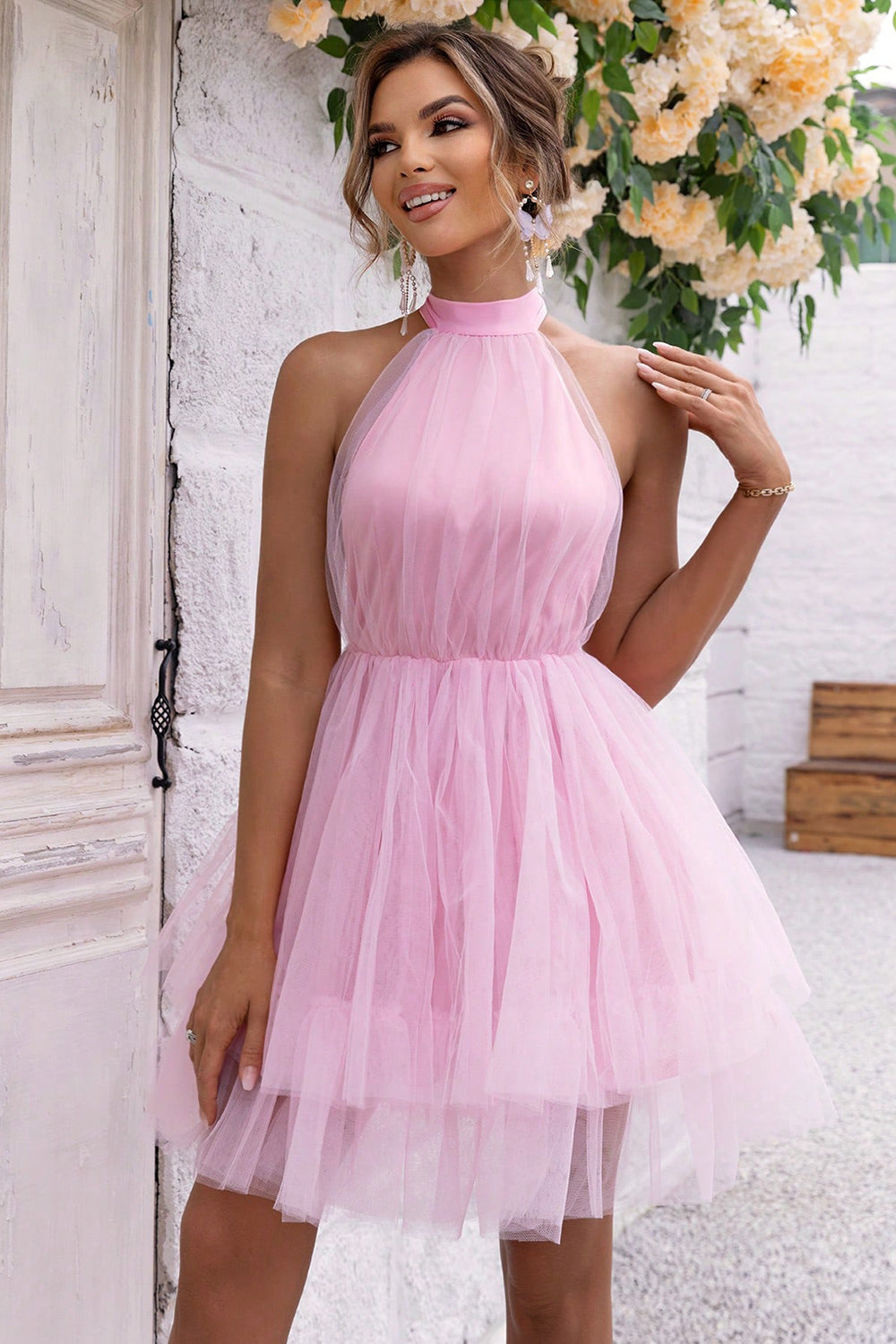 Halter Neck Backless Mesh Dress-dresses-Trendsi-JipsiJunk
