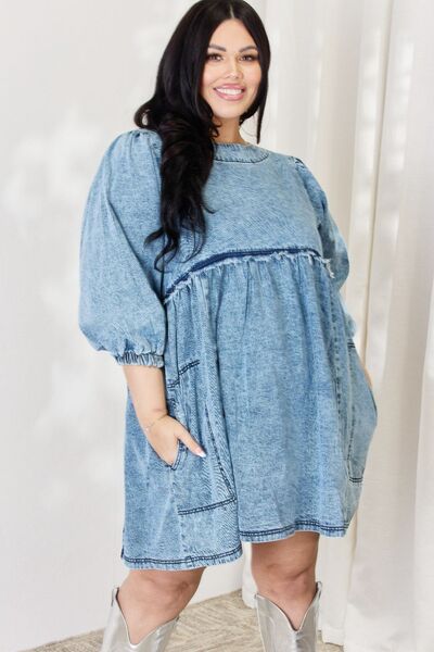 HEYSON Full Size Oversized Denim Babydoll Dress-Trendsi-JipsiJunk