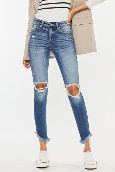 Kancan High Waist Distressed Raw Hem Ankle Skinny Jeans-Trendsi-JipsiJunk