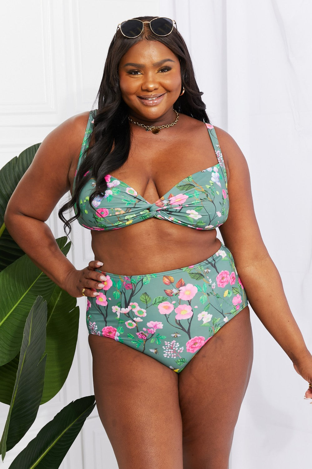 Marina West Swim Take A Dip Twist High-Rise Bikini in Sage-Swimwear-Trendsi-JipsiJunk
