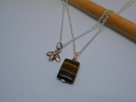 YELLOW TIGEREYE HONEY BEE TWO TIER CHARM NECKLACE-NECKLACES-JipsiJunk-JipsiJunk