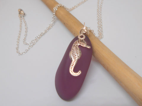 AMETHYST SEAGLASS AND SEAHORSE CHARM NECKLACE-NECKLACES-JipsiJunk-JipsiJunk